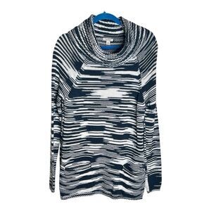 Lucky Brand Oversized Tunic Sweater Cowl Neck Front Pockets Size M Black White